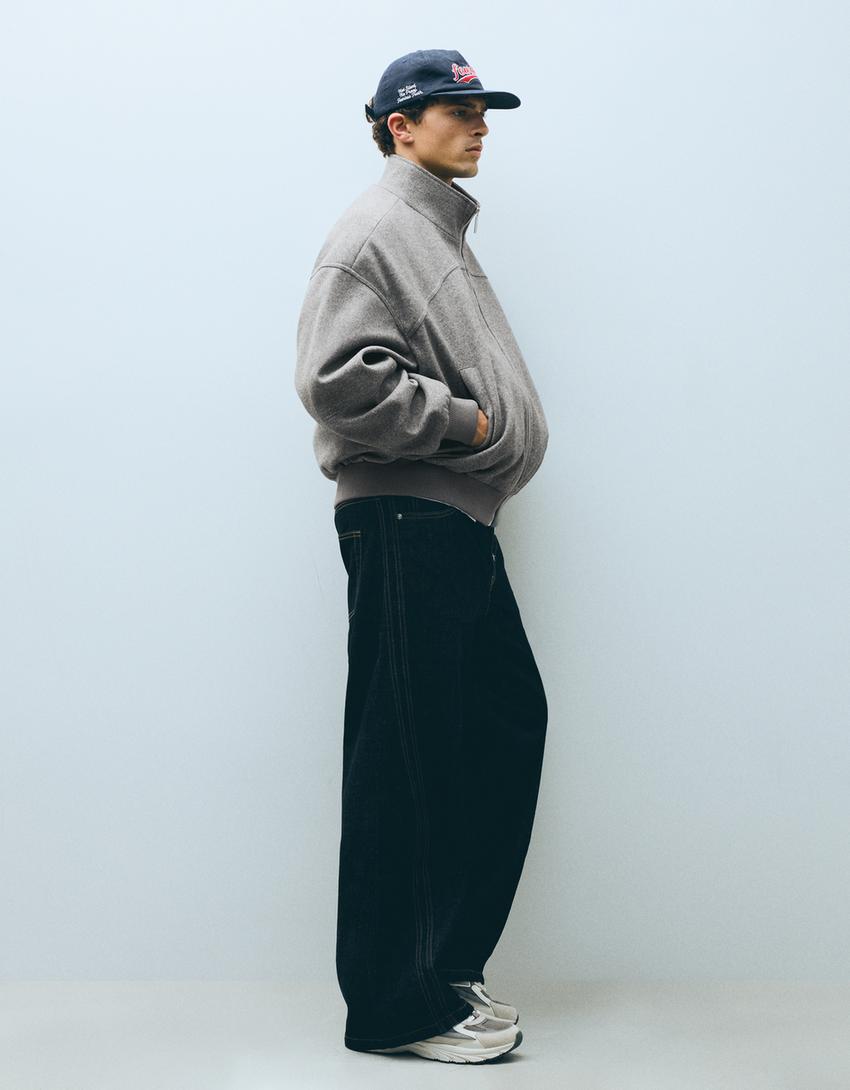 Wool-blend bomber jacket-Grey