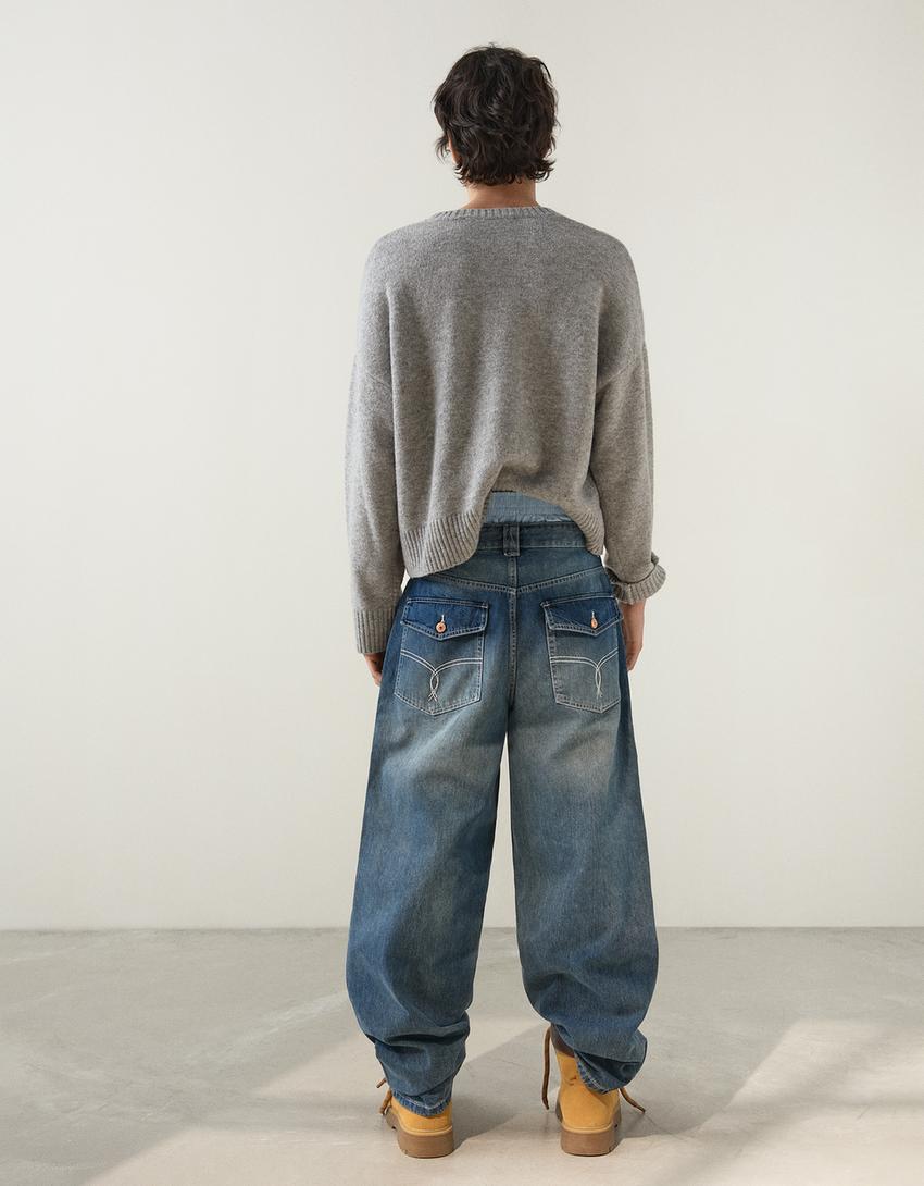 Τζιν παντελόνι super baggy με κέντημα-Μπλε