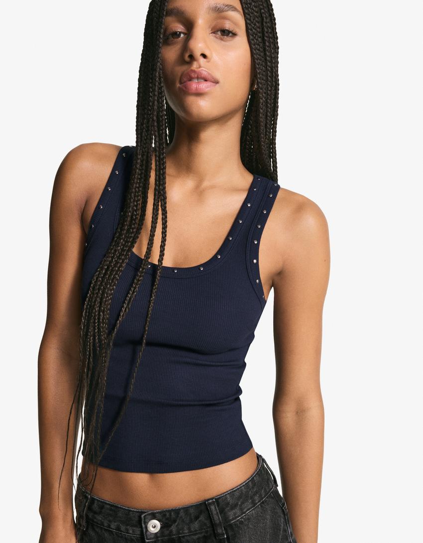 Camiseta sin mangas tachas-Marino