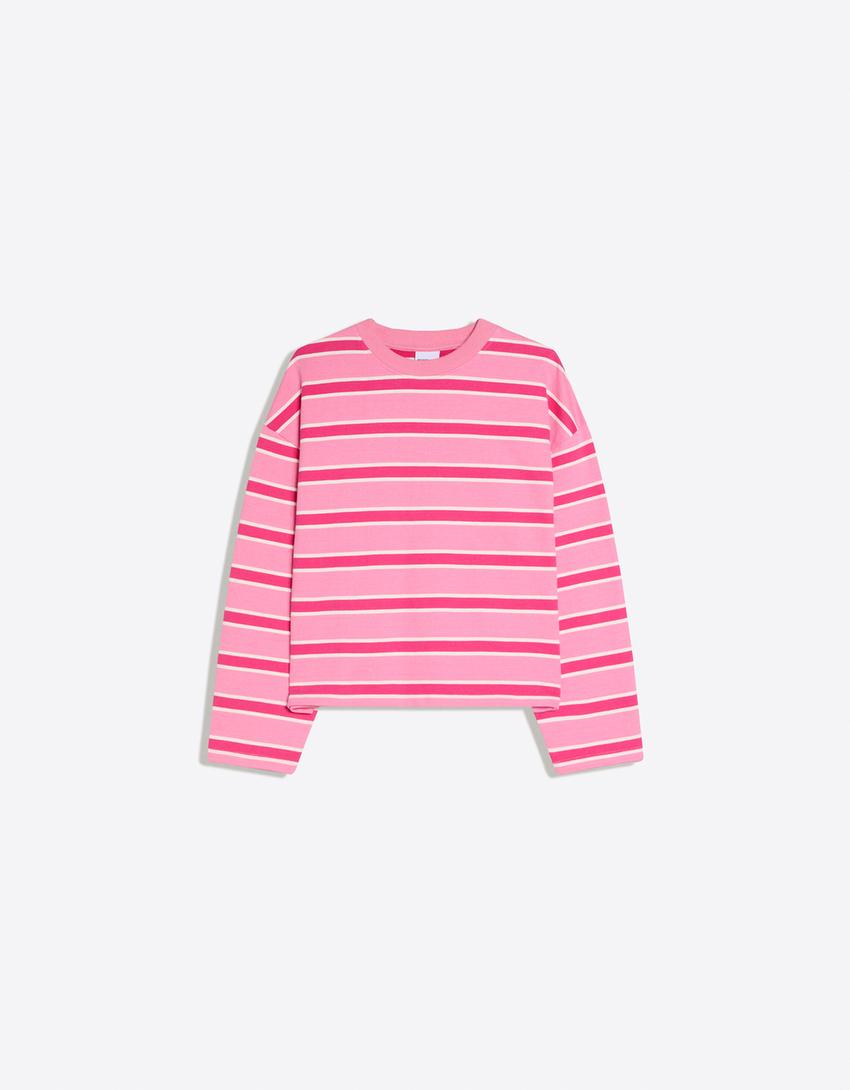 Striped crew neck sweater-Pink