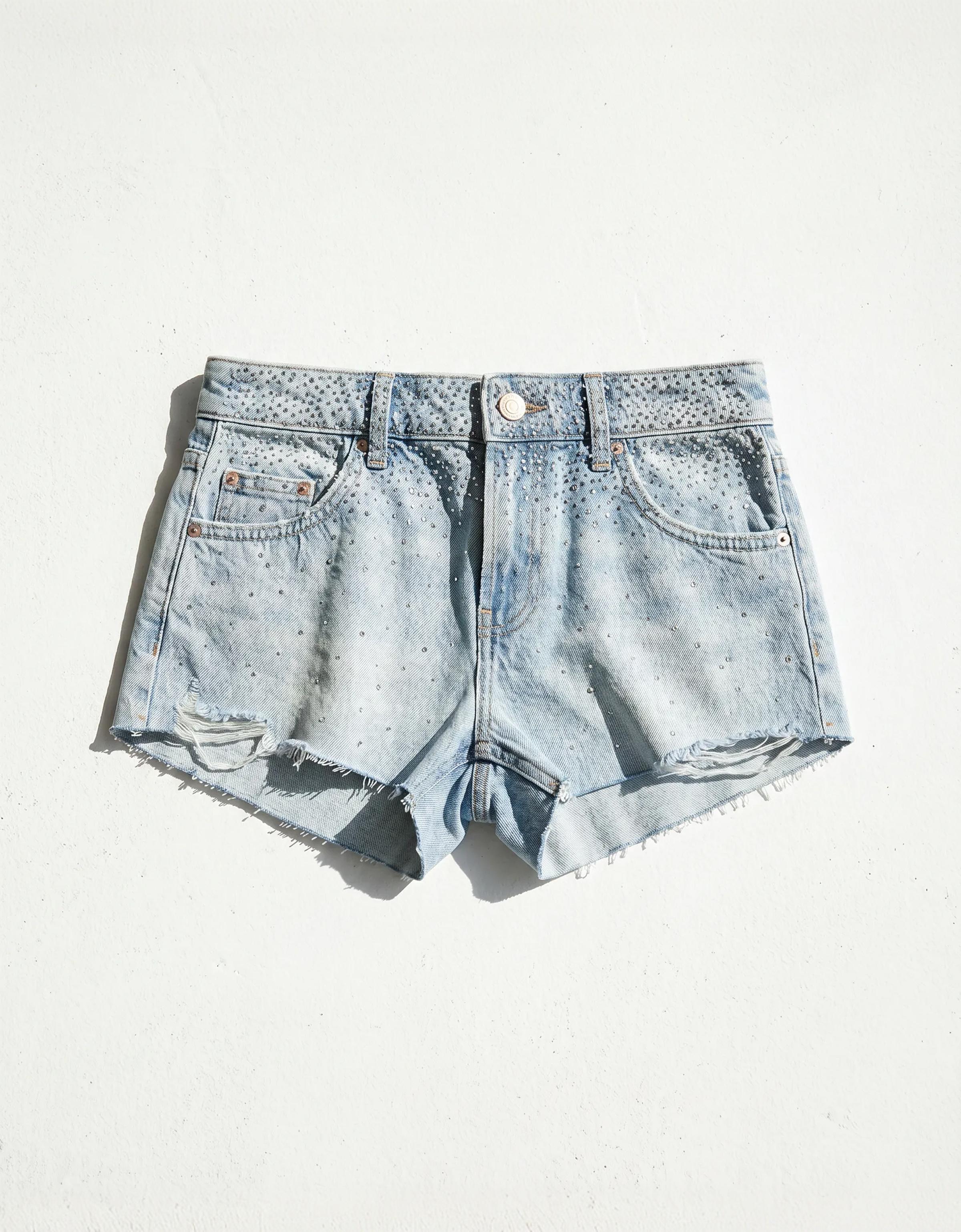 Shimmery denim shorts — Light blue