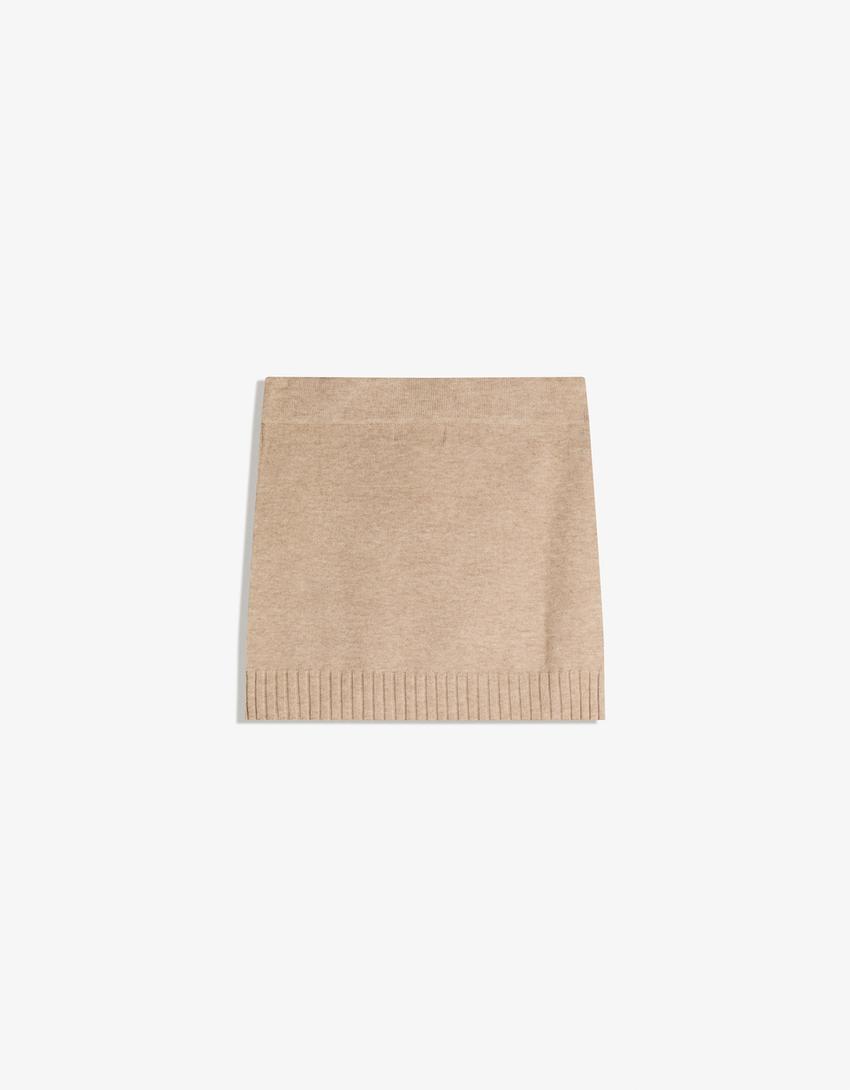 Ribbed mini skirt-Sand