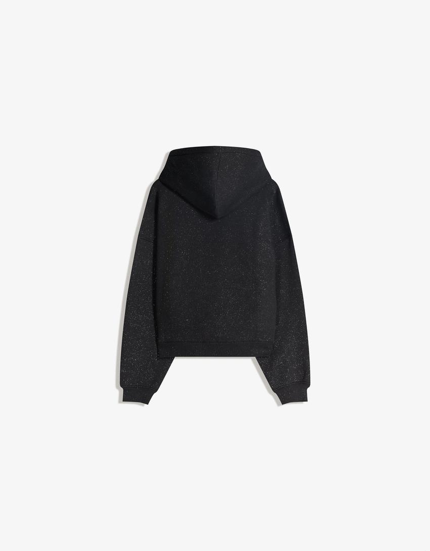 Sweatshirt com capuz e purpurina-Preto