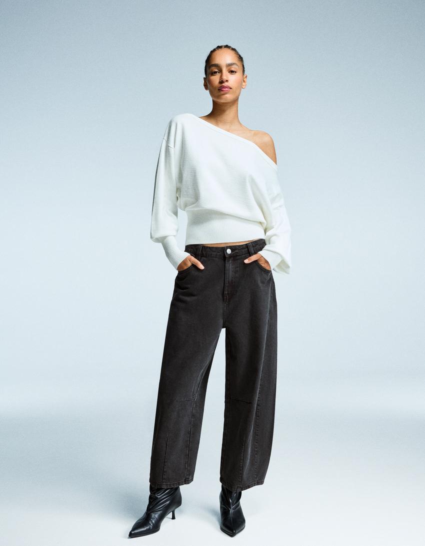 Kalhoty barrel fit cropped-Šedá