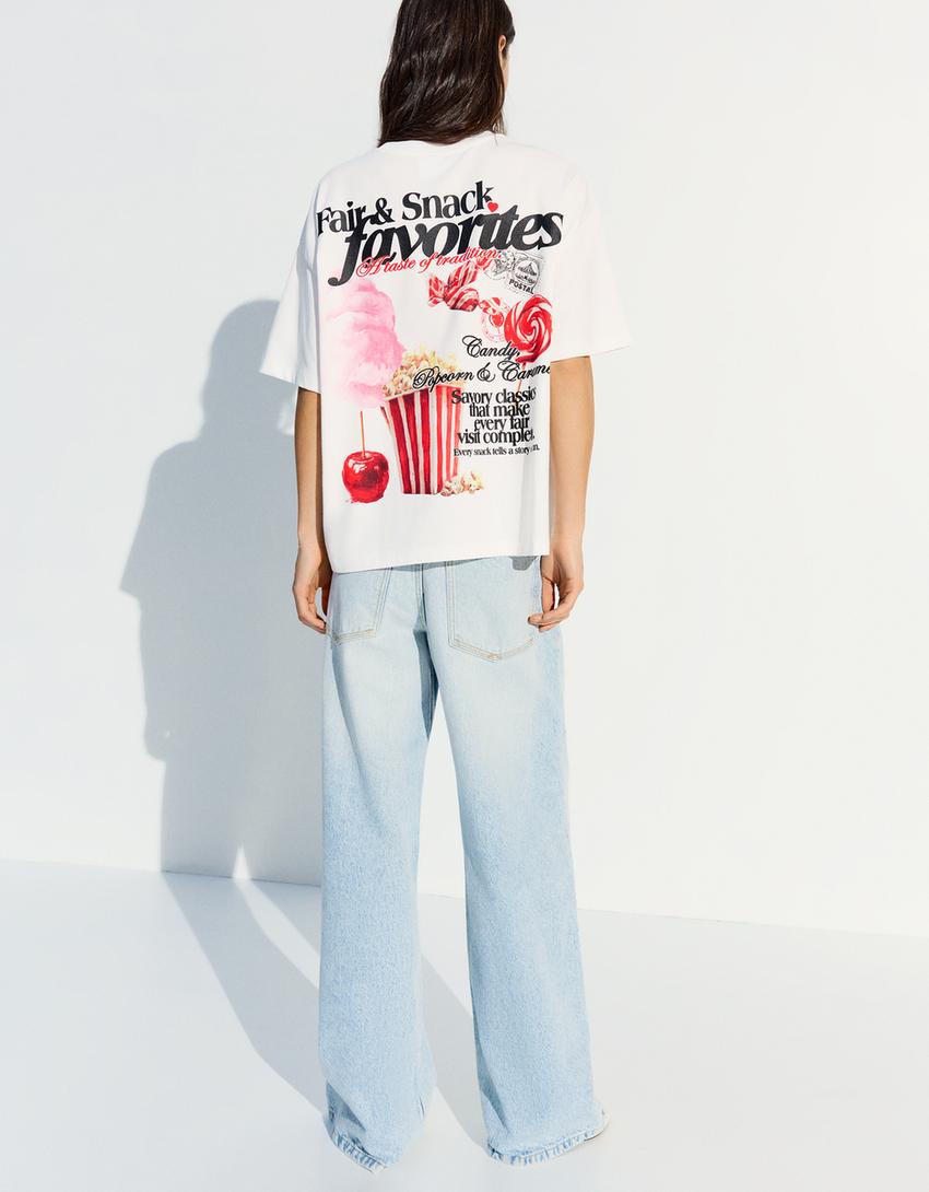 Camiseta manga corta oversize-Blanco roto