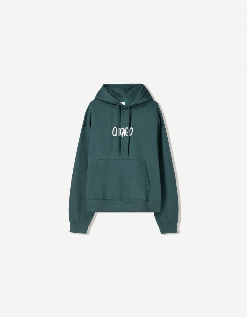 Boxy hoodie with embroidery-Green-4