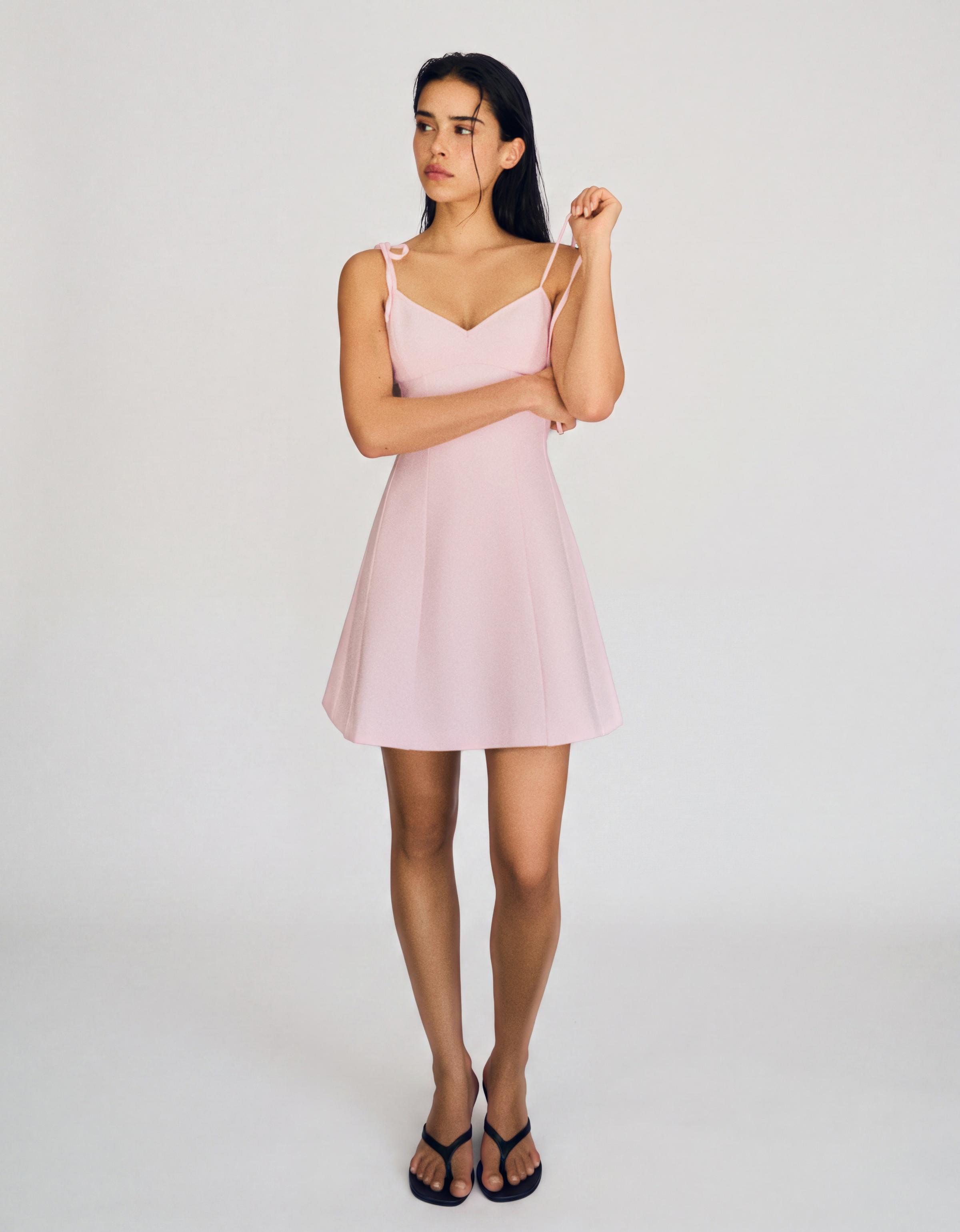 Mini dress with ribbon straps — Pink