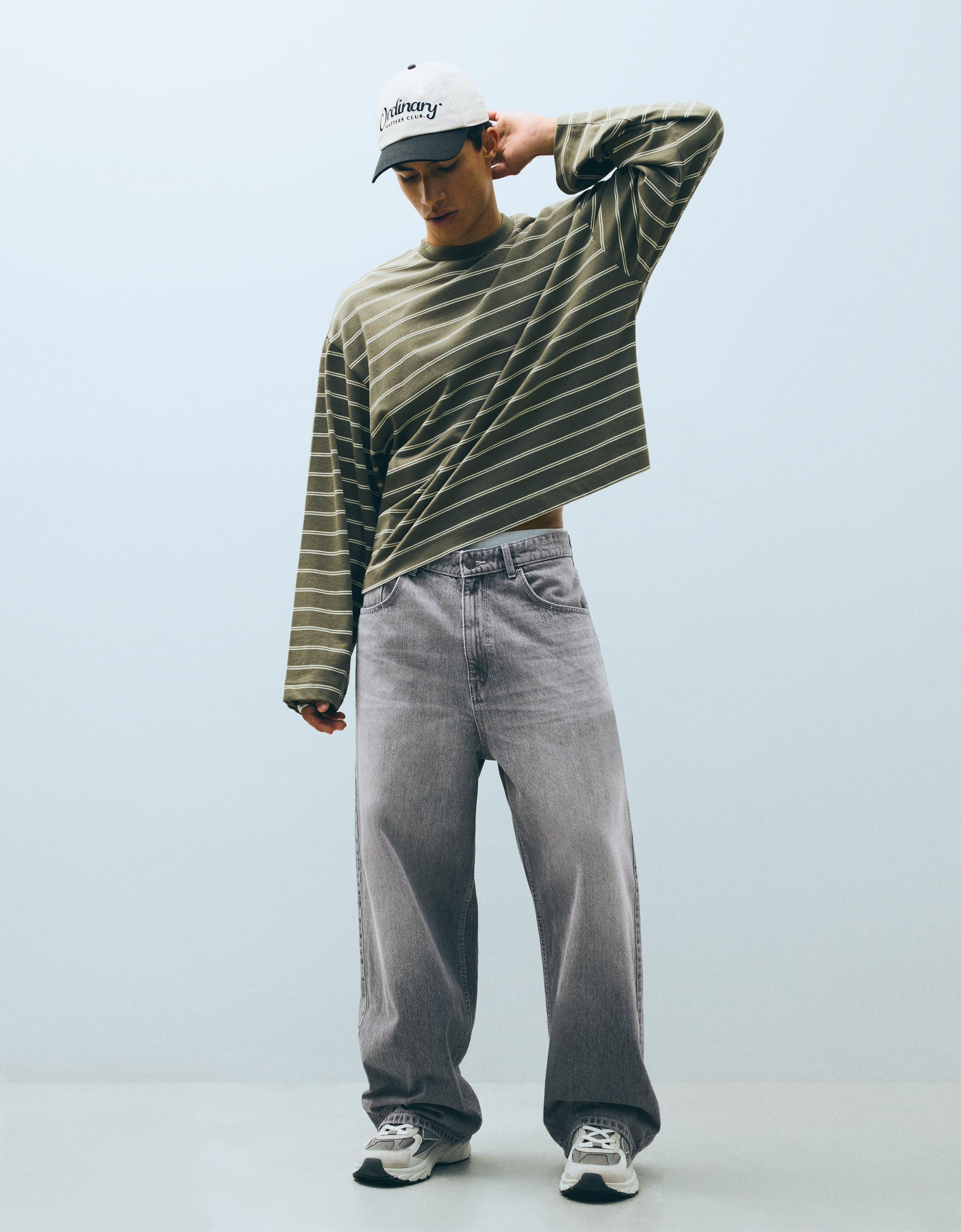 Bershka Jeans Super Baggy Hombre Gris