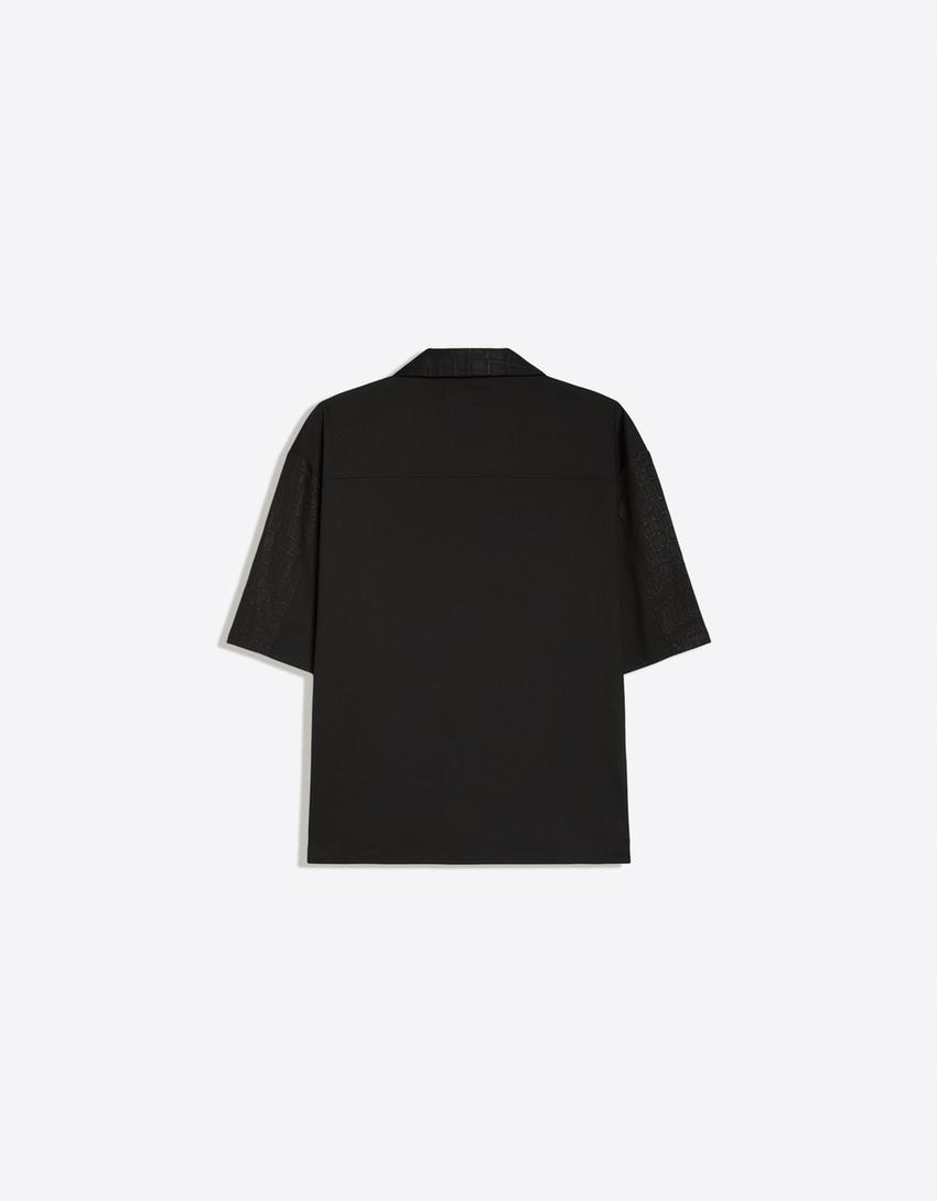 Printed short sleeve boxy fit shirt-Black