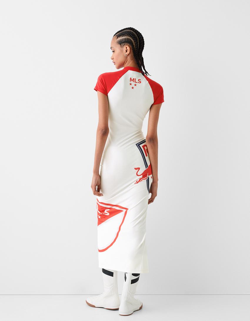 Vestido midi New York Red Bulls com fecho de correr-Gelo-2