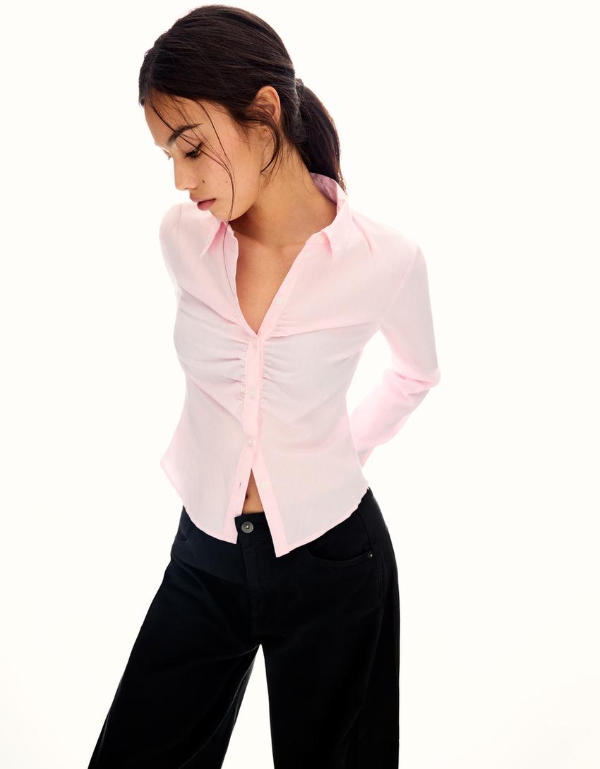 Chemise ajustée fendue-Rose-0