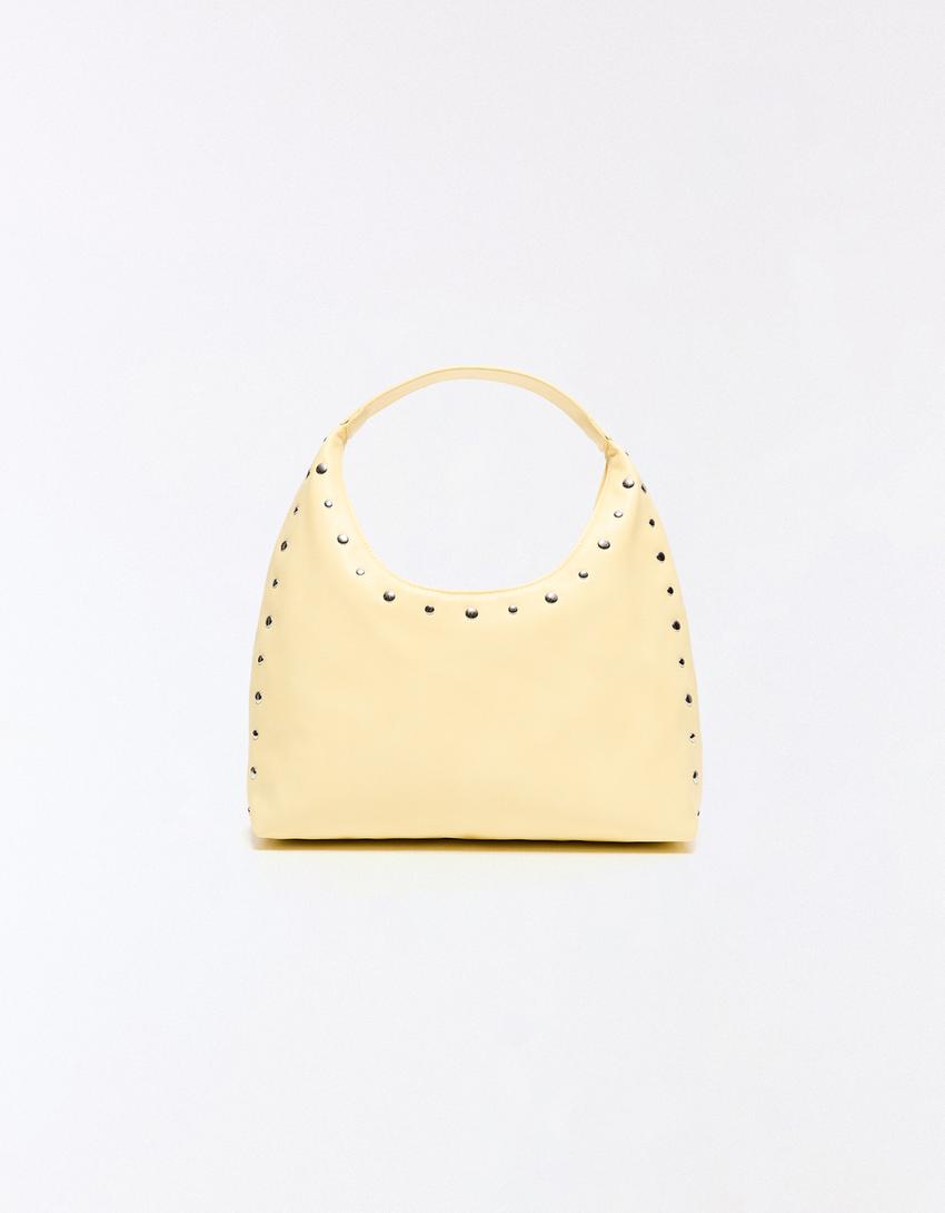 Studded leather effect bucket bag-Yellow