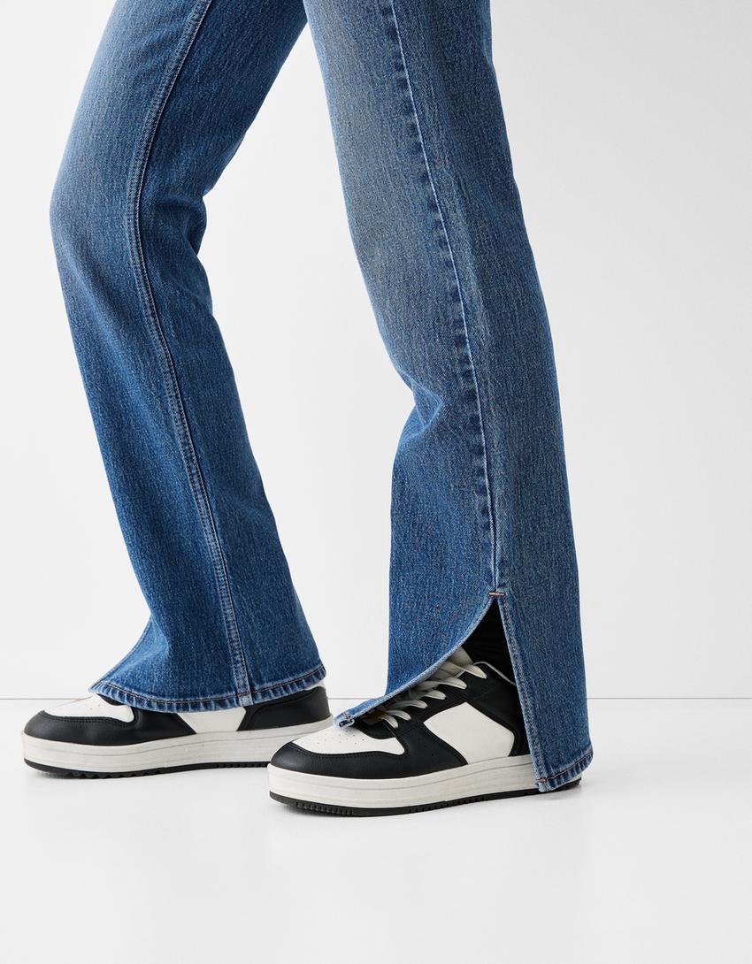 جينز جرسي مريح بفتحة في الطرف السفلي-أزرق-5