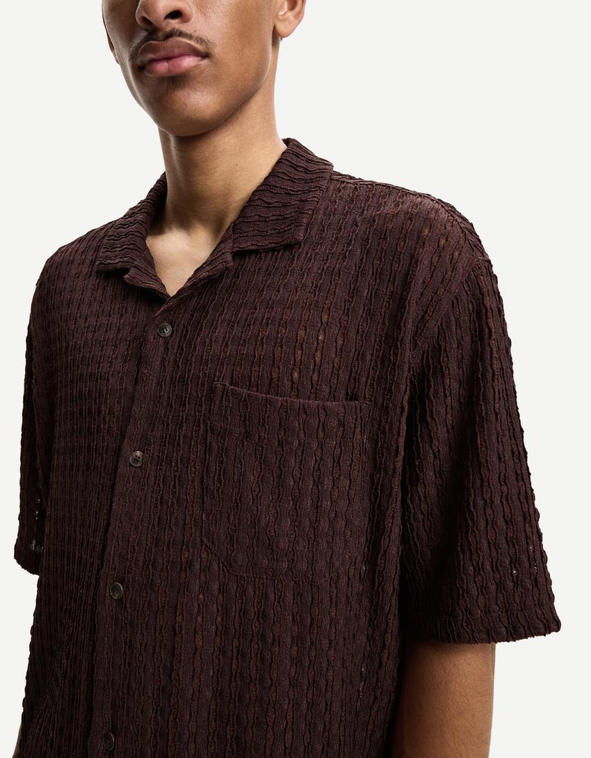 Short sleeve rustic shirt-Brown-2