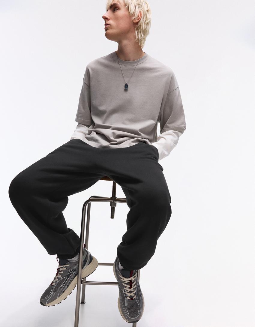 Plush jogger trousers-Black