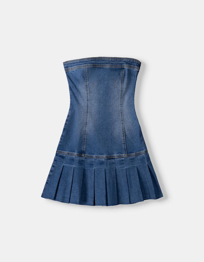 Minivestido denim pregas-Azul lavado-4