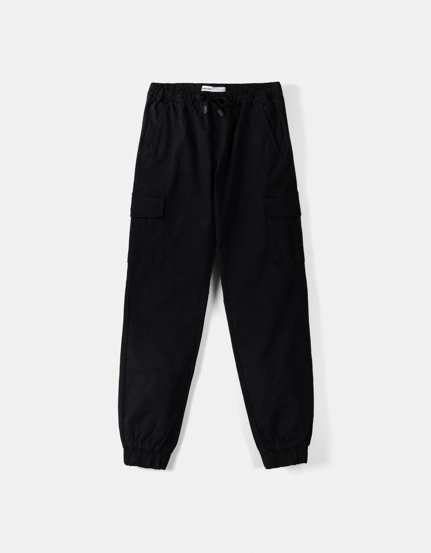 Calças jogger cargo com algodão-Preto-4