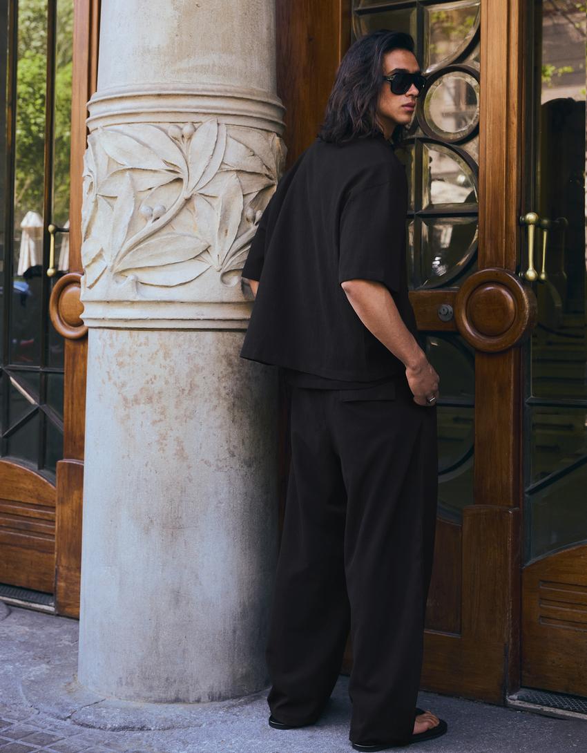 Pantalon super baggy fit semijogger plissé-Noir