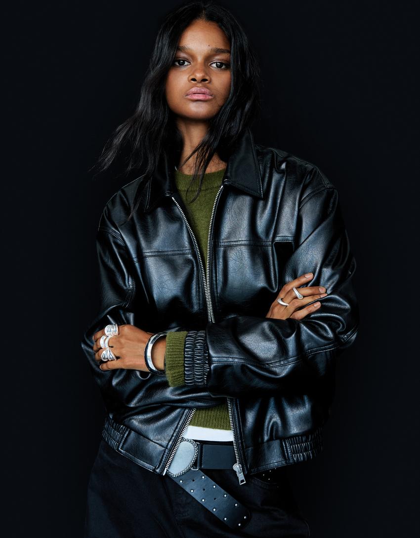 Leather effect jacket-Black