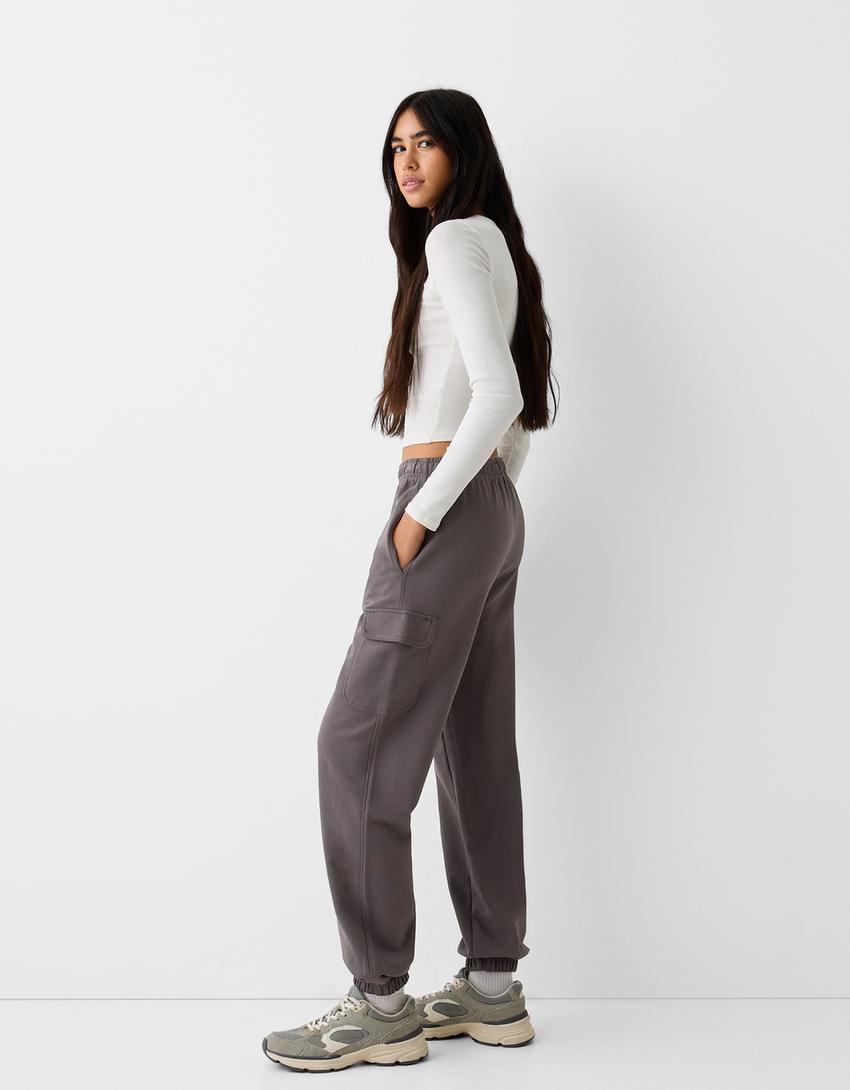 Pantalon jogger coupe cargo molleton-Gris foncé-0