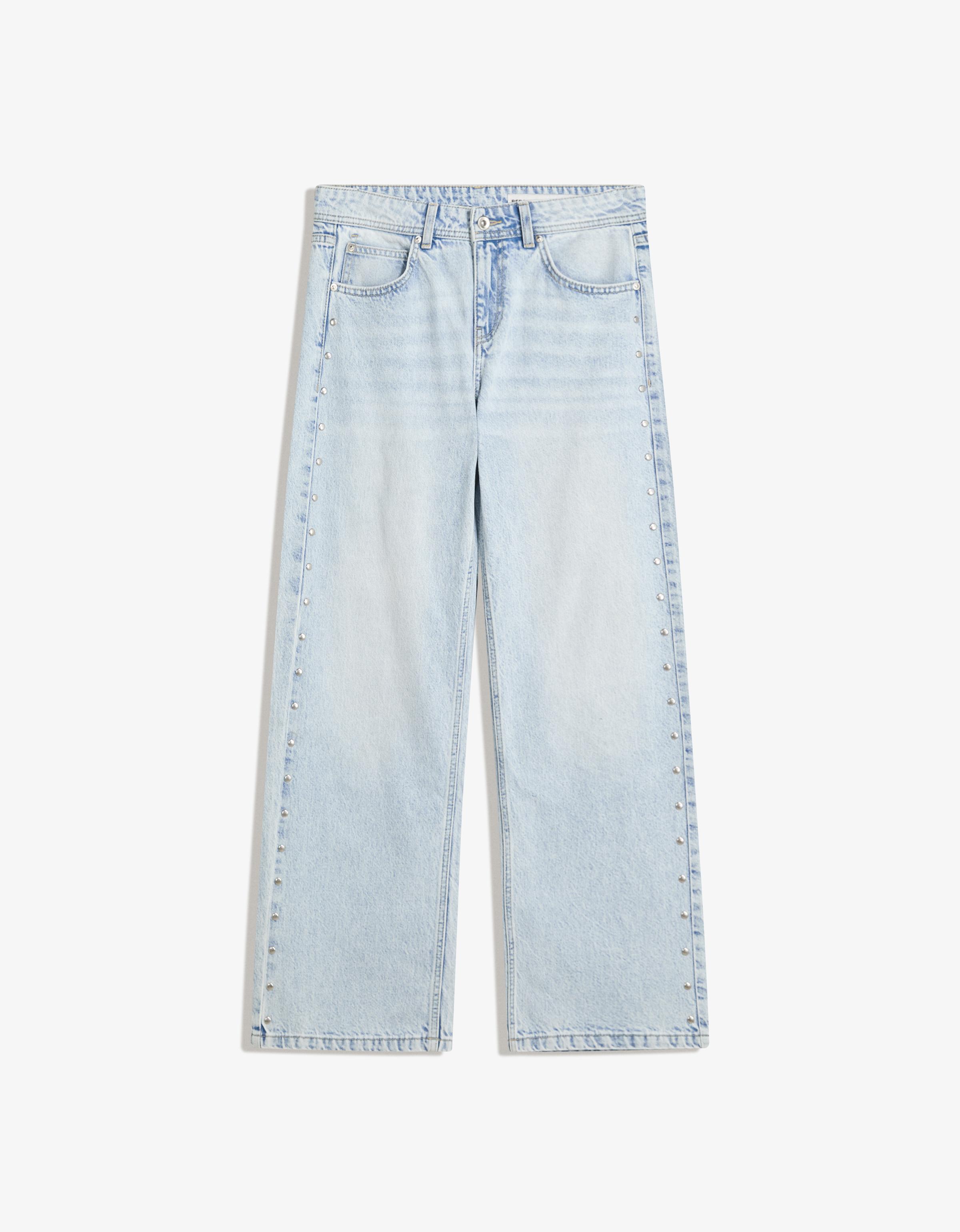 Bershka Baggy Jeans Mit Sternnieten Damen 42 Hellblau