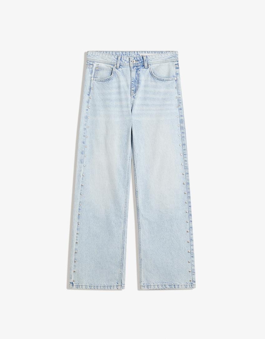 Baggy jeans with stars and studs-Light blue
