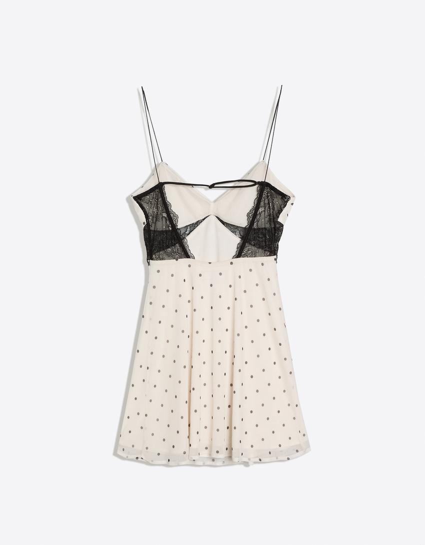 Tule mini-jurk met bandjes-Ecru