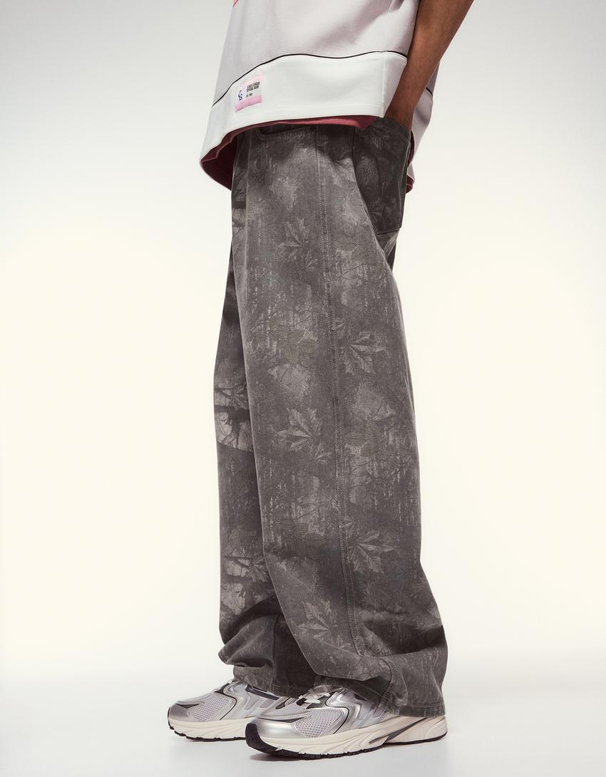 Super baggy broek met print-Donkergrijs