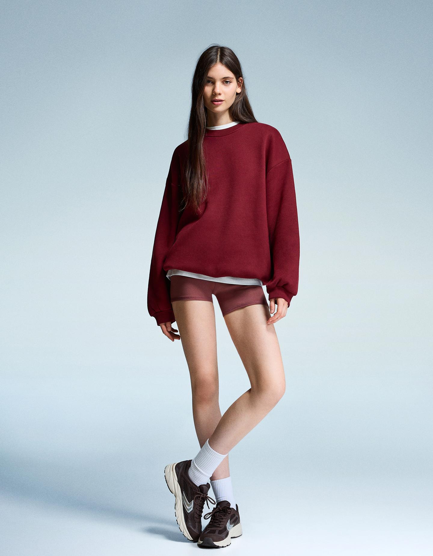 Bershka bluza oversize z kieszeniami bordowy