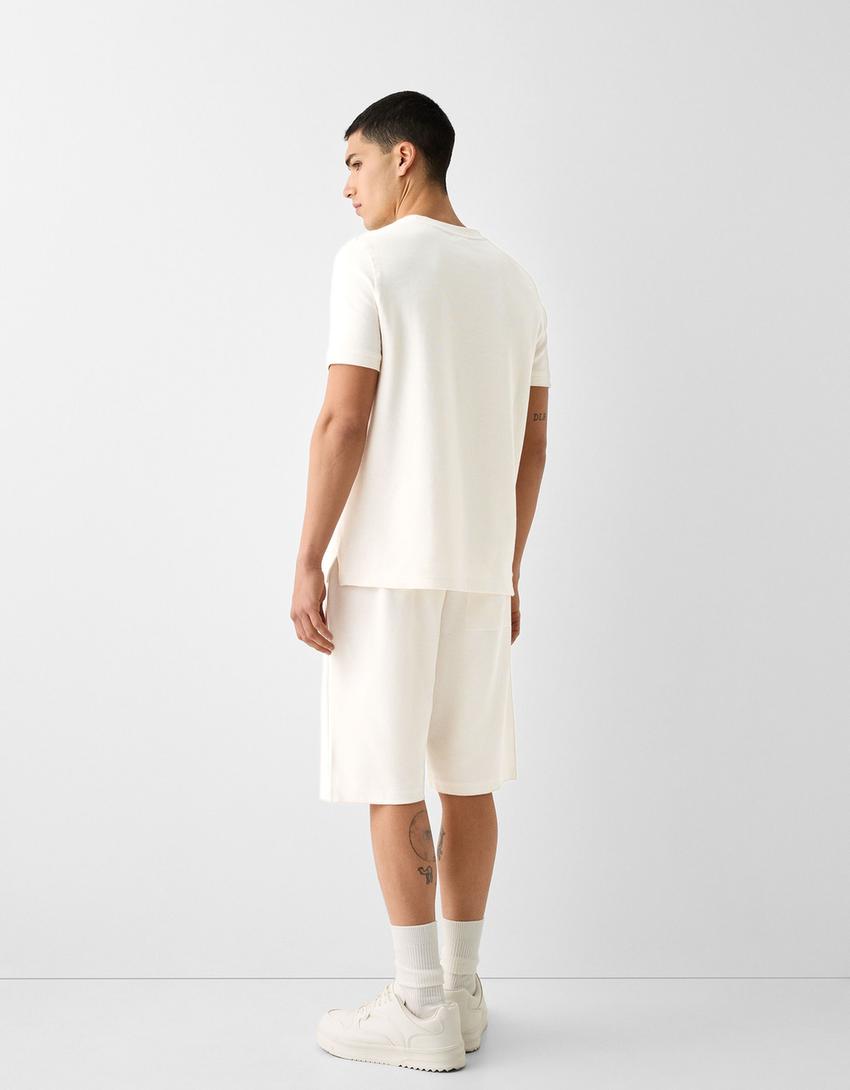 Bermuda relaxed fit molleton texturé-Blanc cassé-1