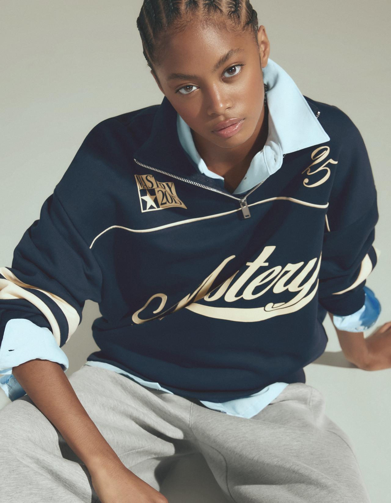 Printed half-length zip sweatshirt — Navy