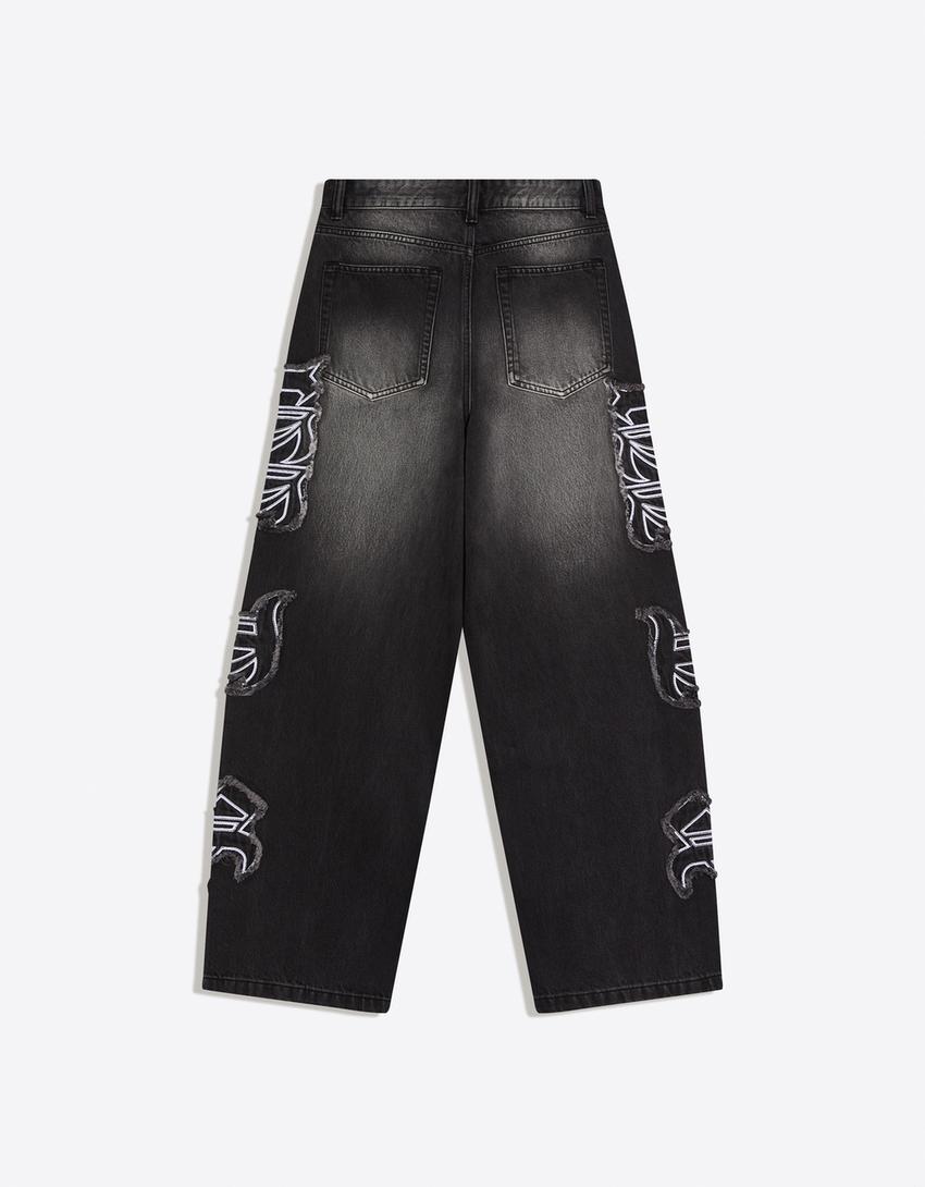 Baggy jeans with patch-Black