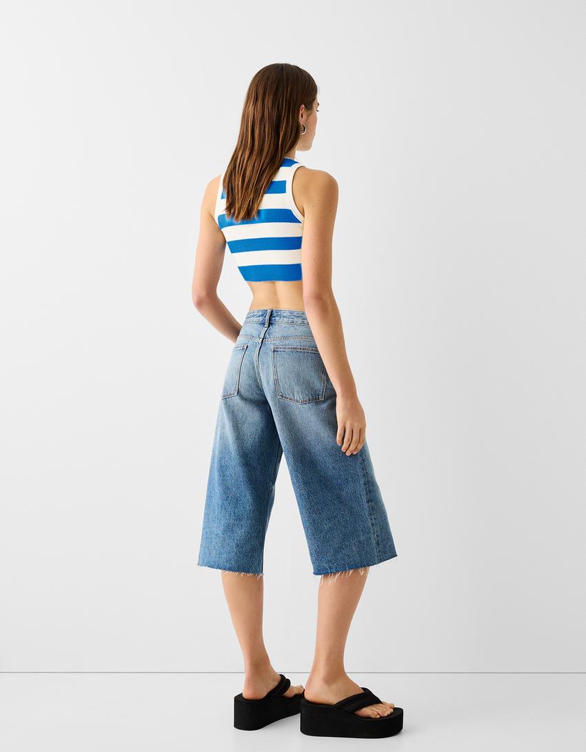 Top tricot à côtes-Bleu-1