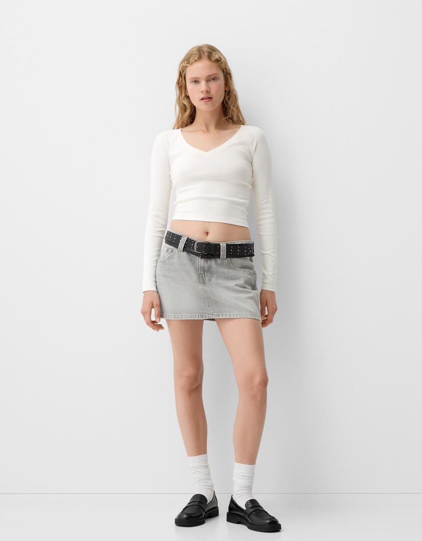 2-pack of long sleeve V-neck T-shirts - Women | Bershka