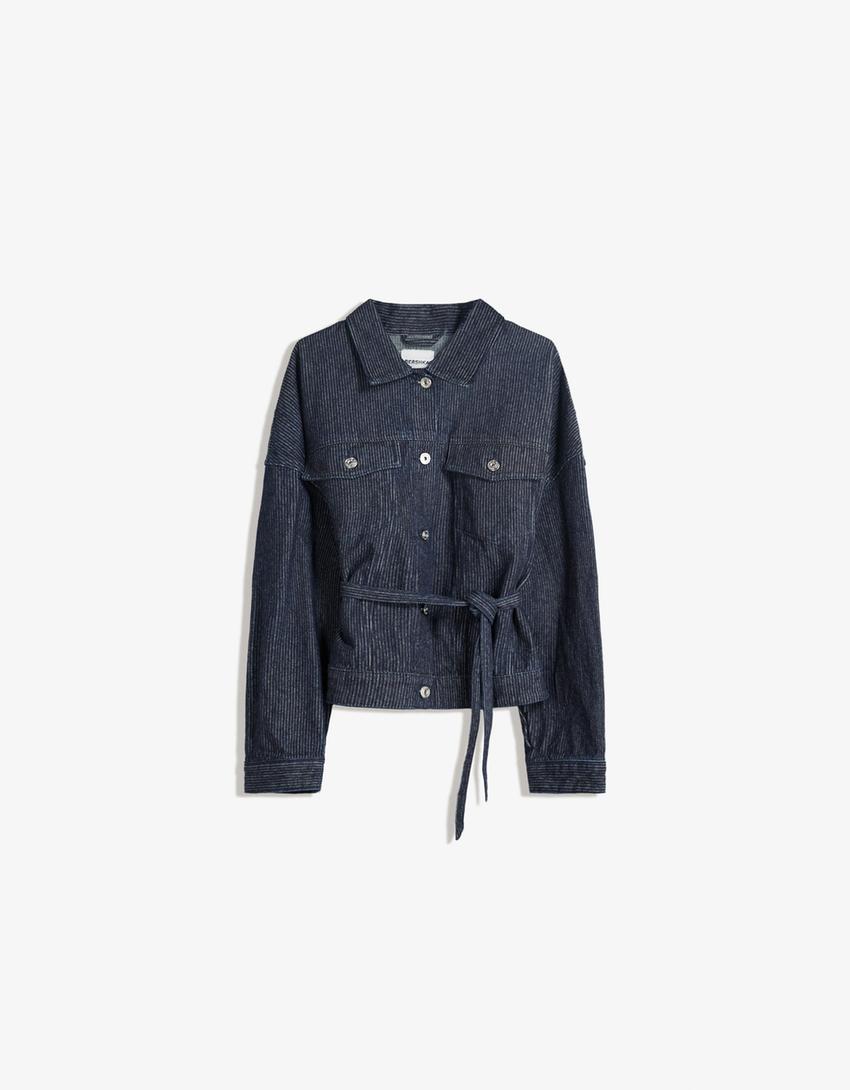 Veste en jean texturée-Marine
