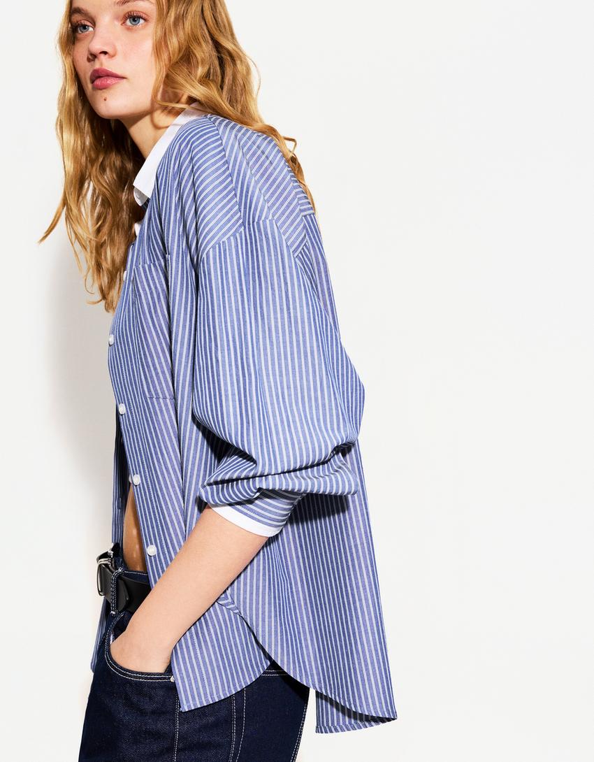 Oversize Camisa Vaquera Mujer Bershka Camisa Manga Larga Popelín