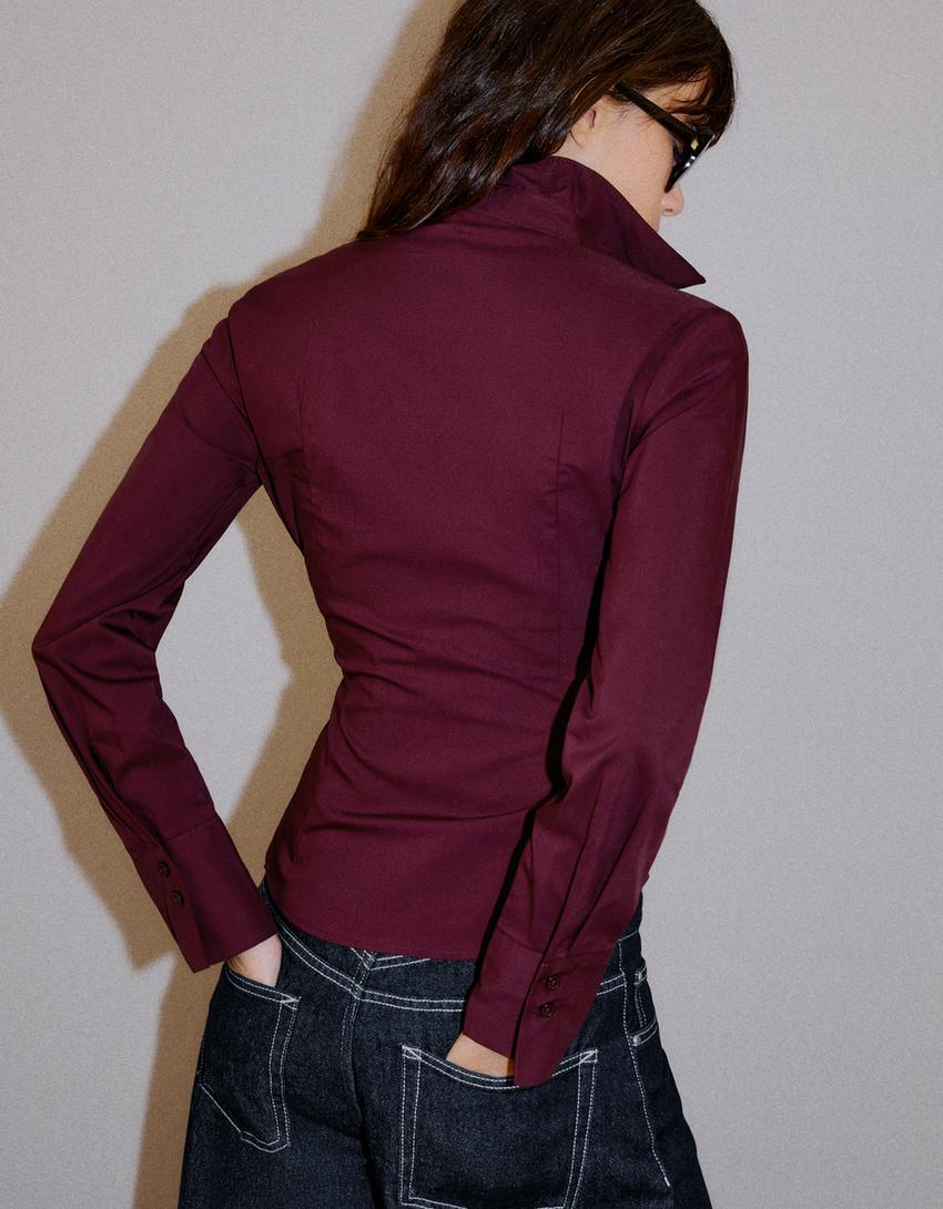 Fitted long-sleeved shirt-Maroon