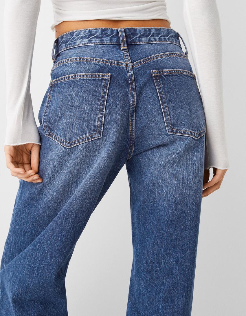 جينز نمط التسعينيات بساق عريضة-أزرق-3