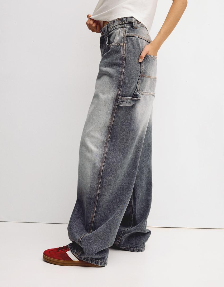Jean balloon carpenter réglable-Gris-2