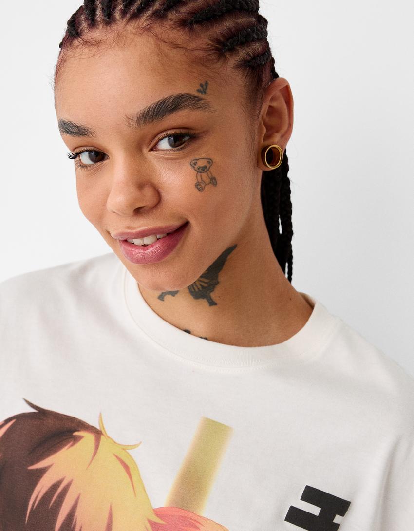 T-shirt manches courtes imprimé Chainsaw Man-Blanc cassé-2