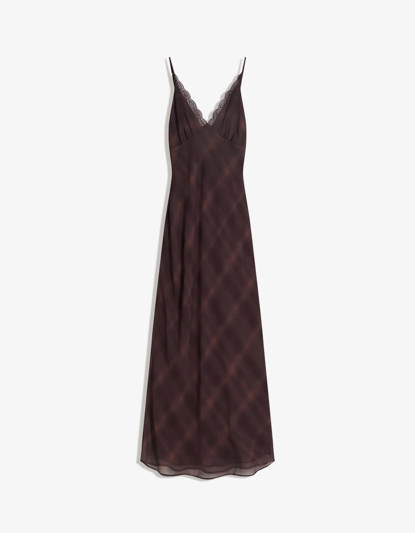 Chiffon-Midikleid mit Blonda-Braun
