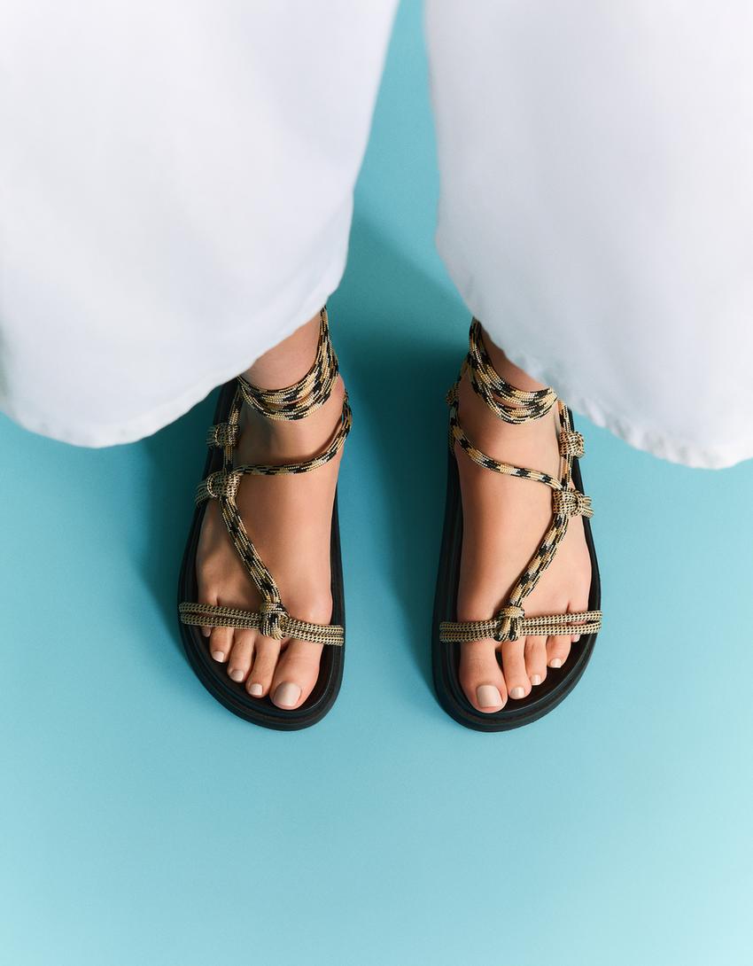 Düz ip bantlı sandalet-Çok renkli-3