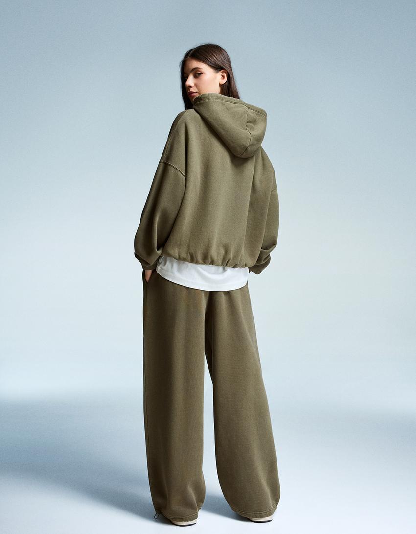 Plush joggers with stoppers-Khaki-2