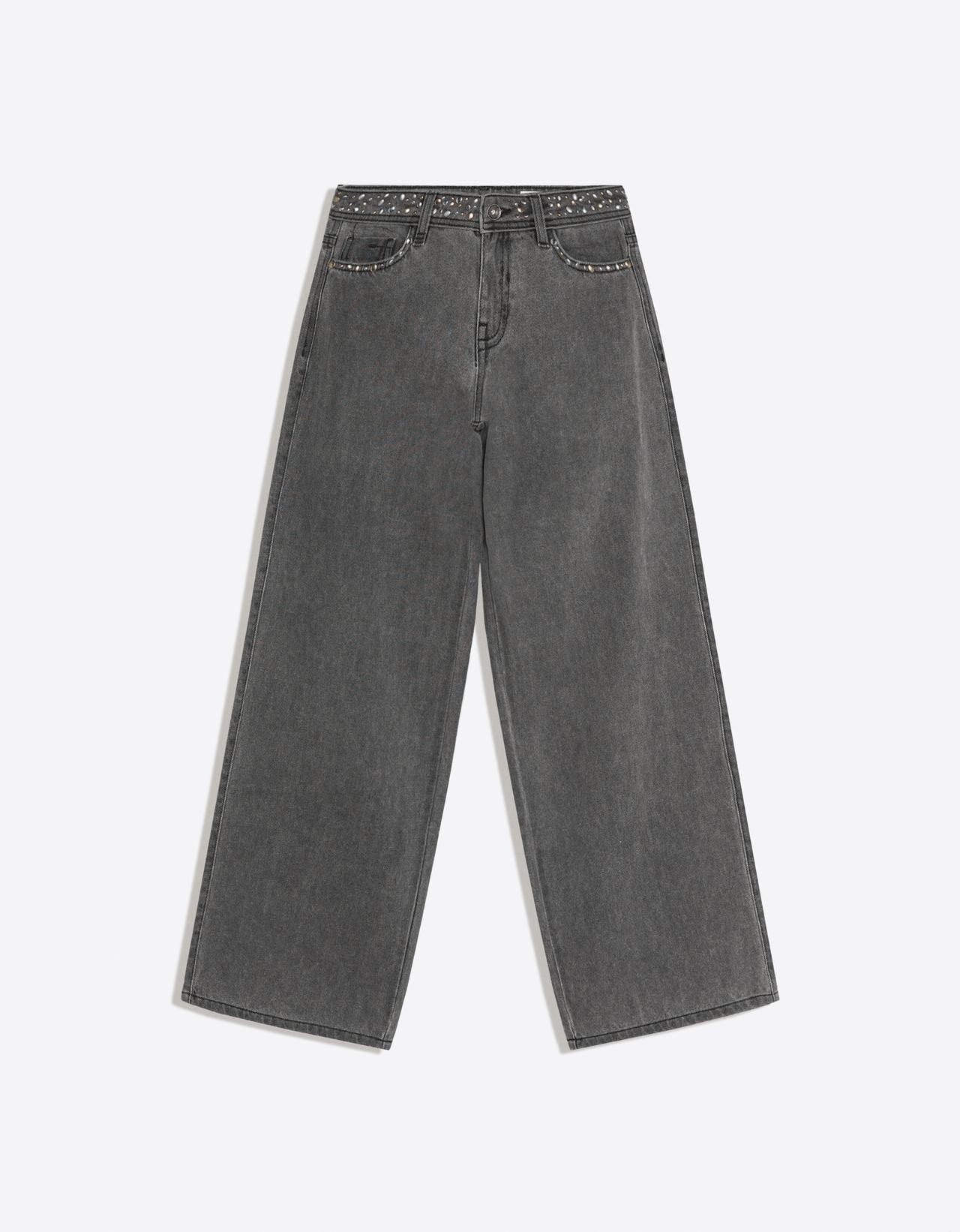 Straight-leg studded trousers — Dark grey