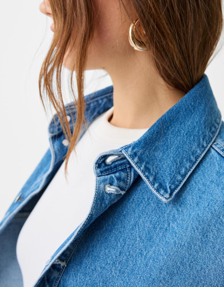 Long sleeve oversize denim shirt-Light blue