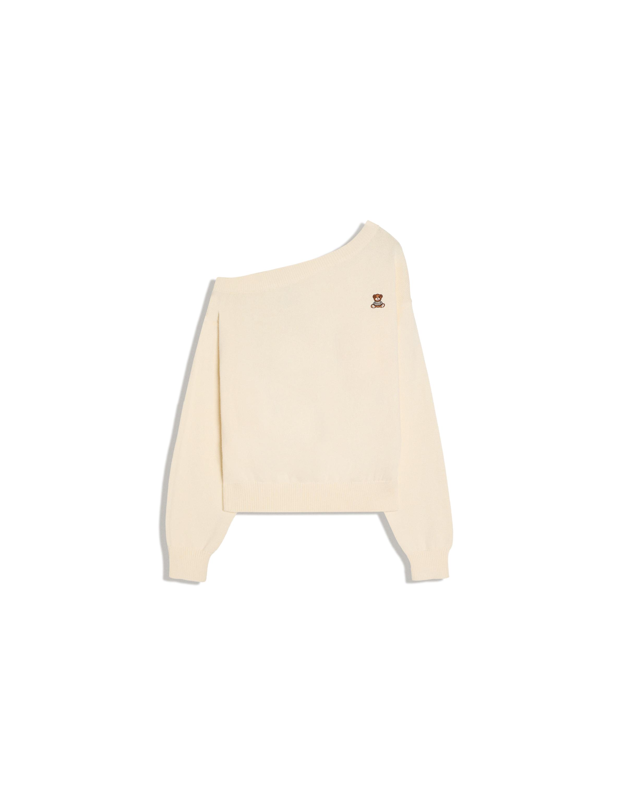 Bear embroidered boat neck jumper — Cream