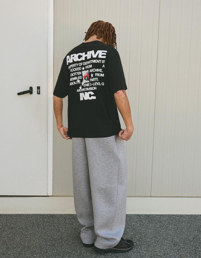 T-shirt met print en korte mouw-Zwart