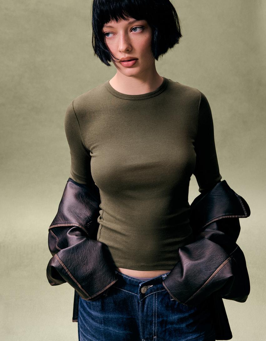 Pikkade varrukatega topp-Khaki