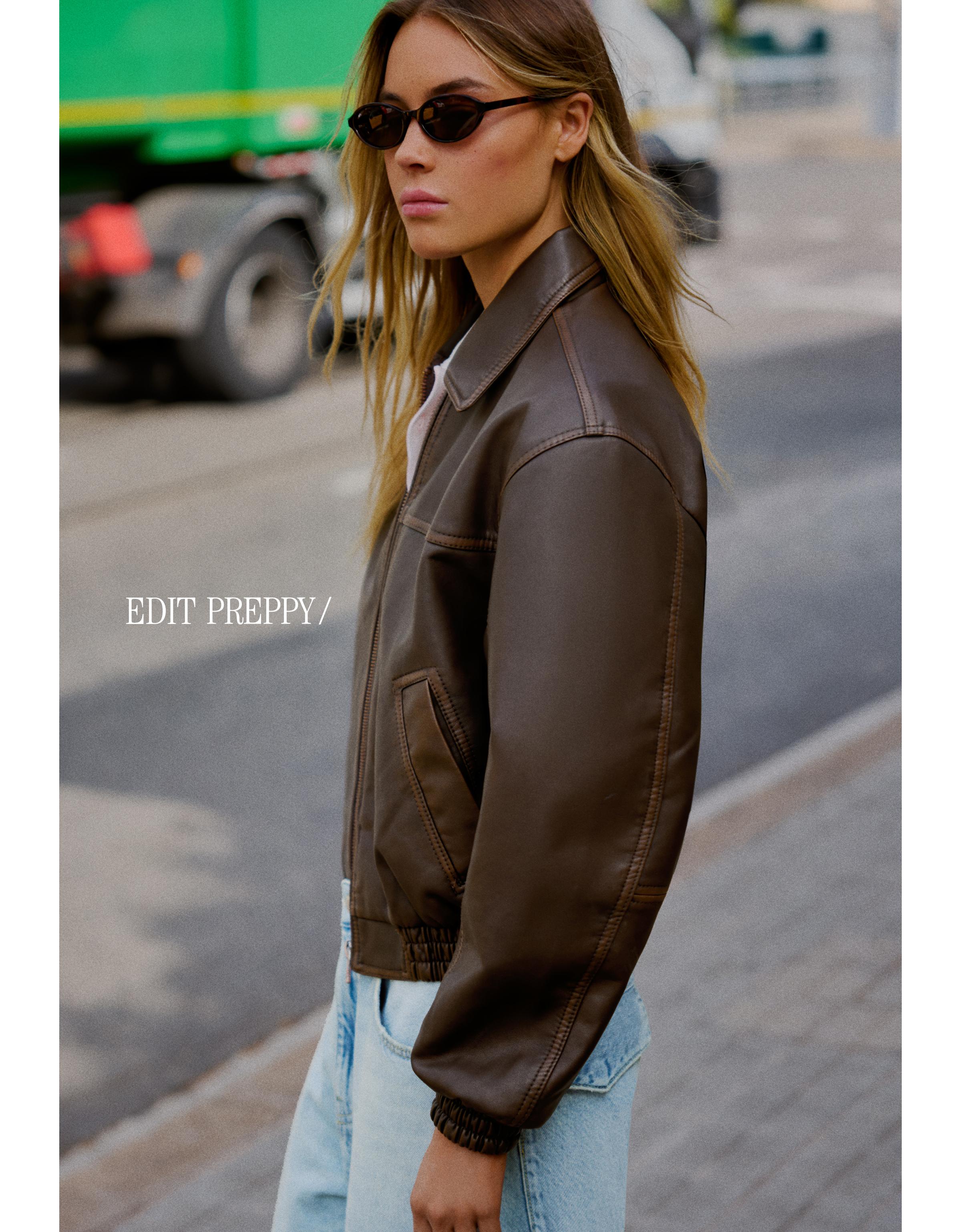 Leather effect jacket — Brown