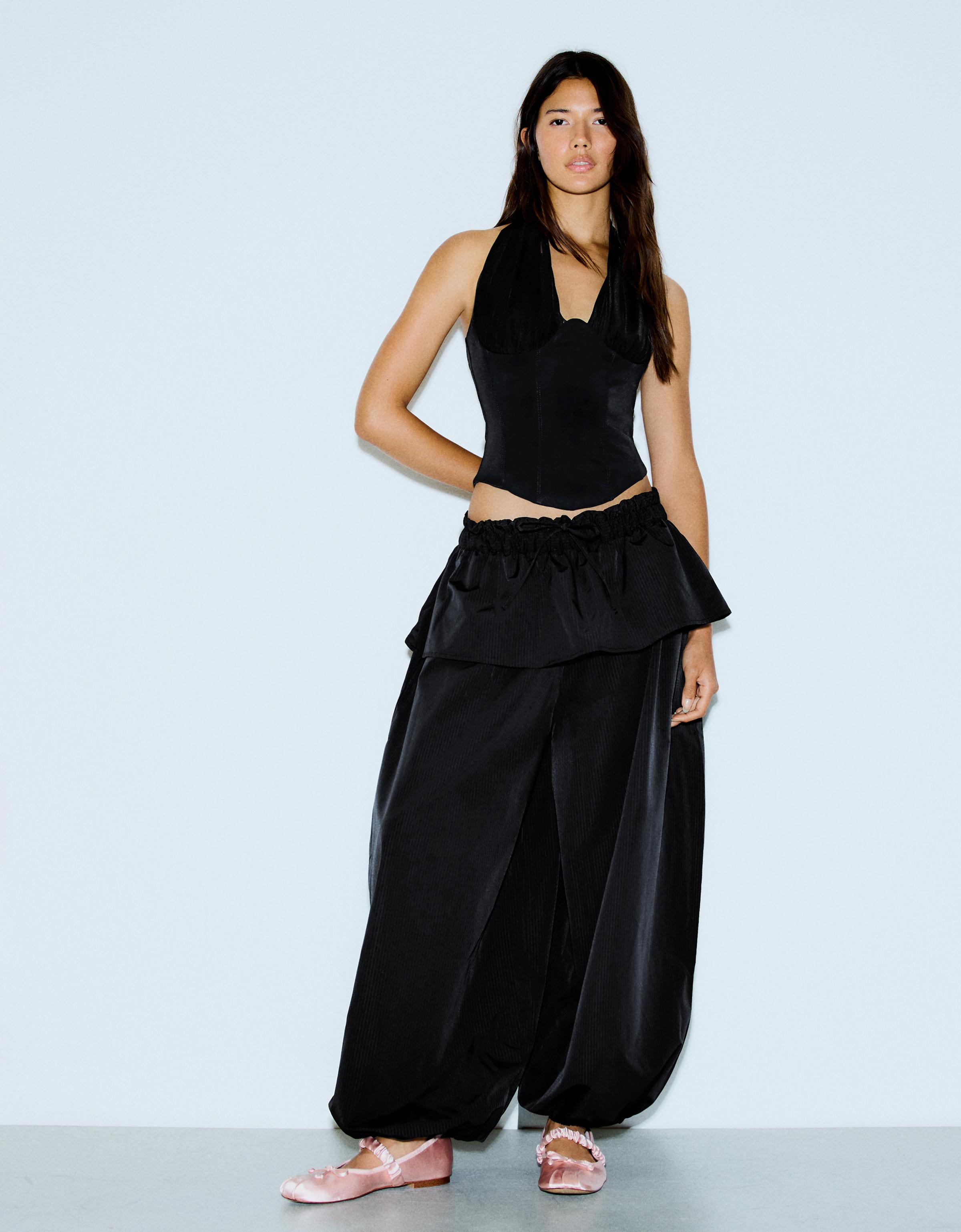 Combined tulle corset top — Black